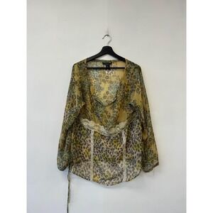 VTG Nicolette Tunic Top Womens 1X Multicolor Animal Print Sheer Lace Blouse Boho